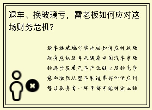 退车、换玻璃亏,雷老板如何应对这场财务危机?