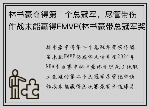 林书豪夺得第二个总冠军，尽管带伤作战未能赢得FMVP(林书豪带总冠军奖杯来中国)
