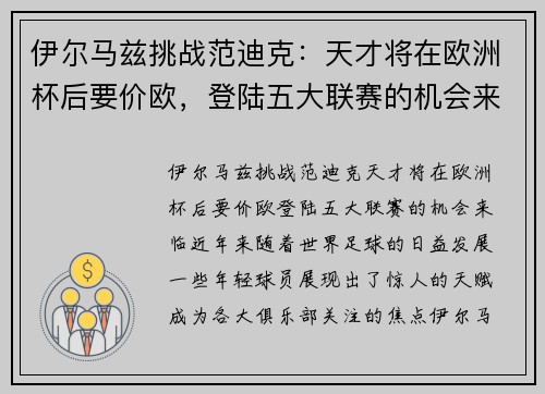 伊尔马兹挑战范迪克：天才将在欧洲杯后要价欧，登陆五大联赛的机会来临